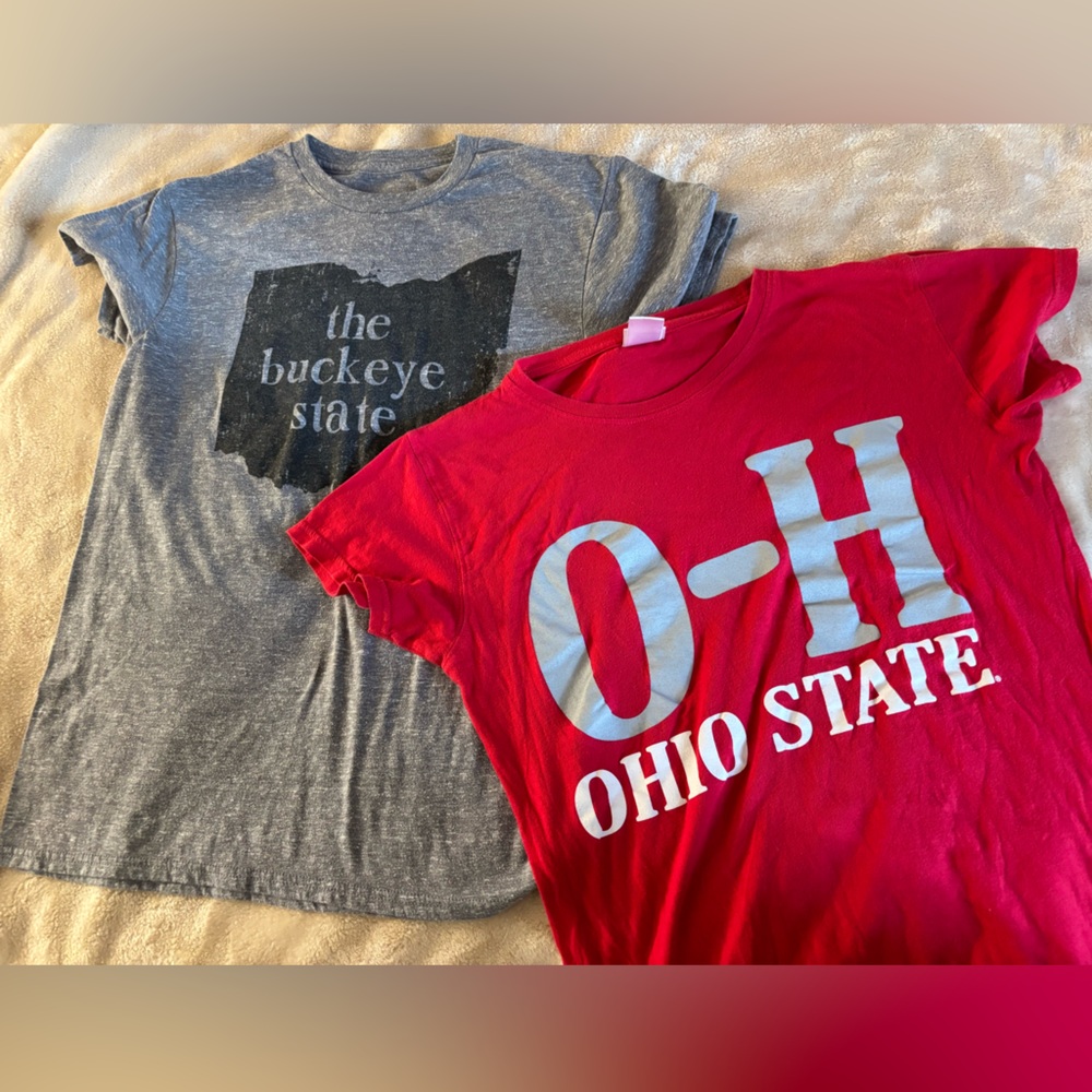 2 Ohio State Women’s T-Shirts Red (L)- fits like a Small and Gray (S)